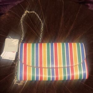 NWT Colorful Striped Clutch with long Chain Strap